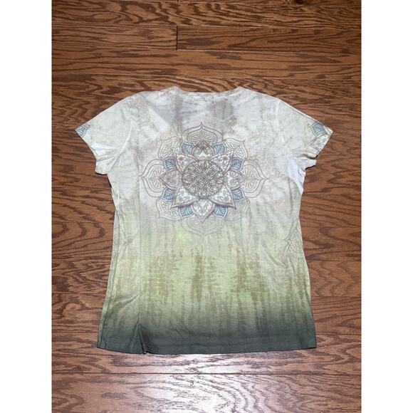 Appropriate Behavior Women's Green Y2k Mandala Short Sleeve V-Neck Shirt, Sz L - Picture 3 of 4